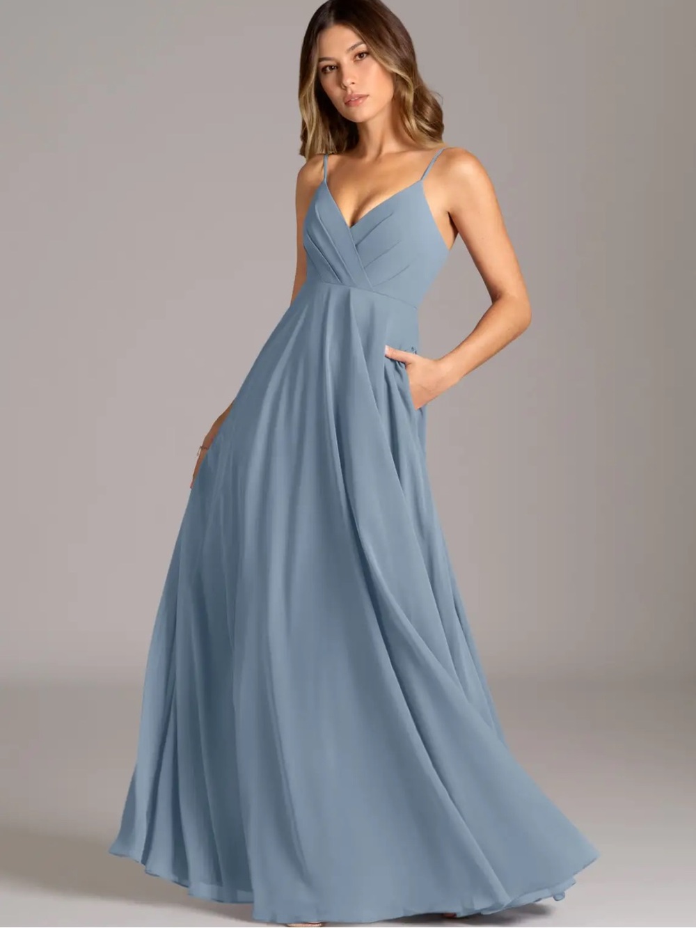 Azazie Amani Bridesmaids dress in Dusty Blue